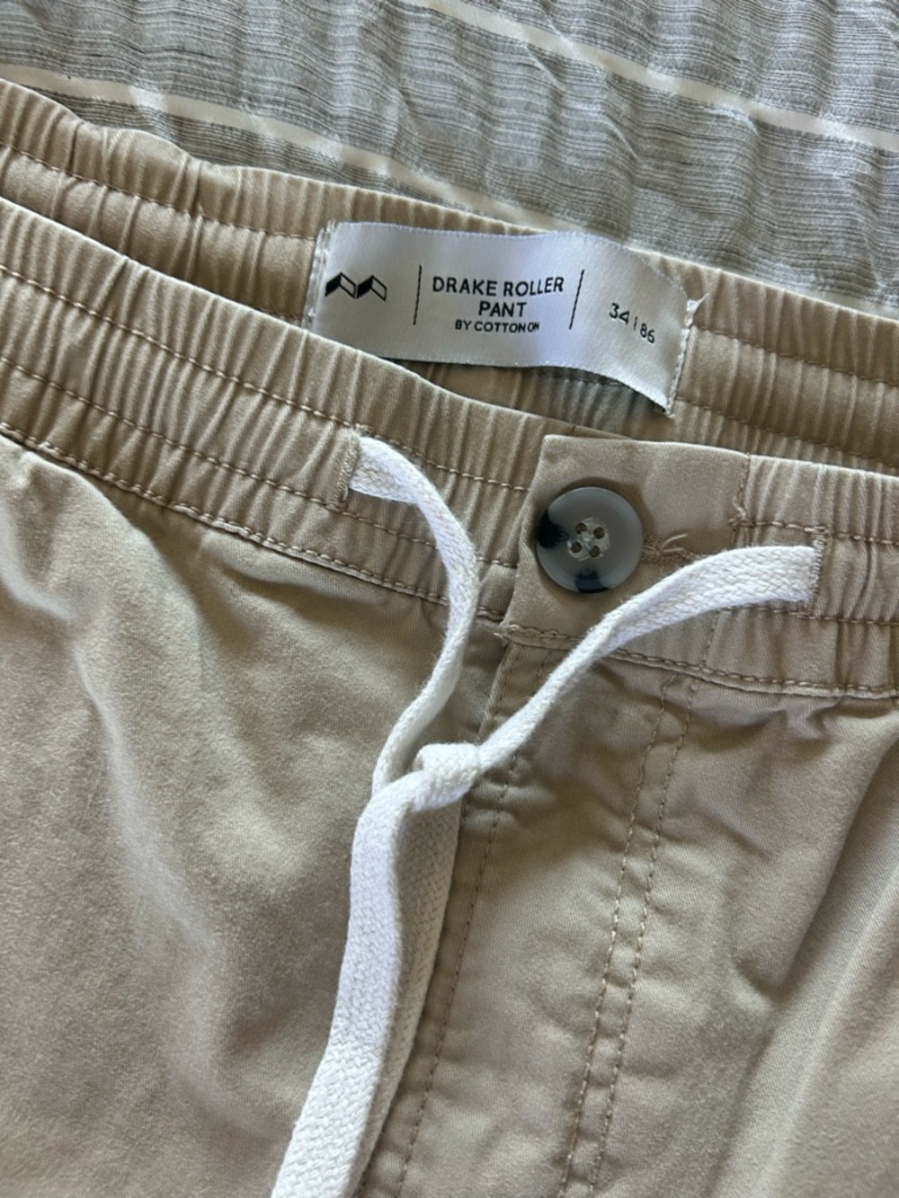 Men's Casual Drawstring Chino Pants in Beige - Picture 2 of 6